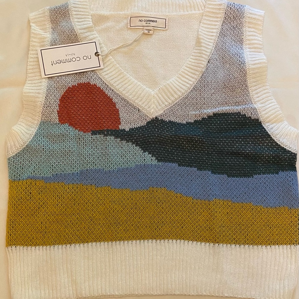 No Comment Landscape V-Neck Sleeveless Sweater Women's size M